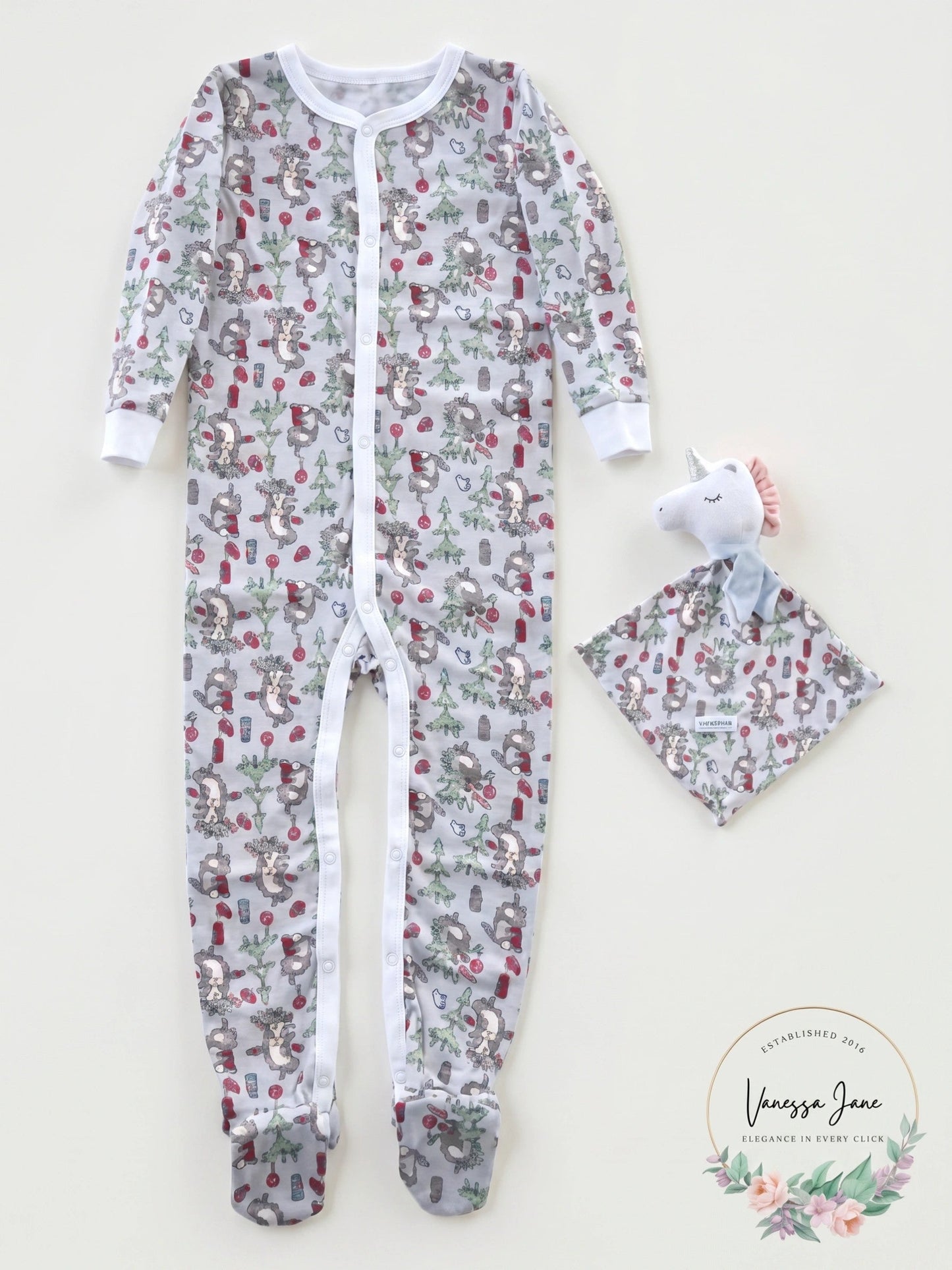 Max & Olivia Baby Girls 2-Pc. Fair-Isle-Print Pajama & Deer Blankie Baby Set