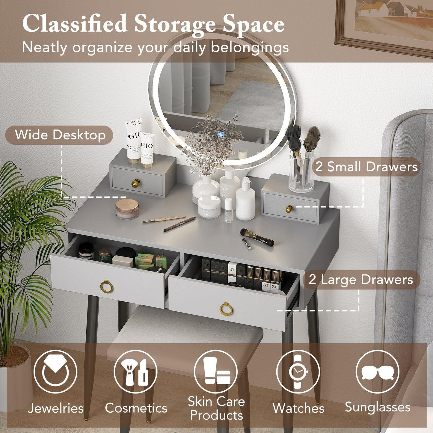Vanity Table Set with Mirror