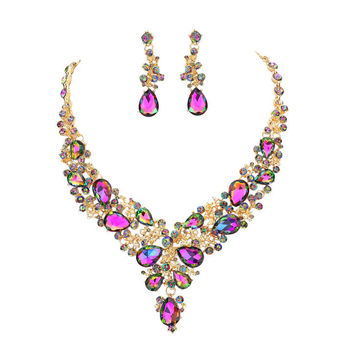 Round Teardrop Stone Accented Evening Necklace