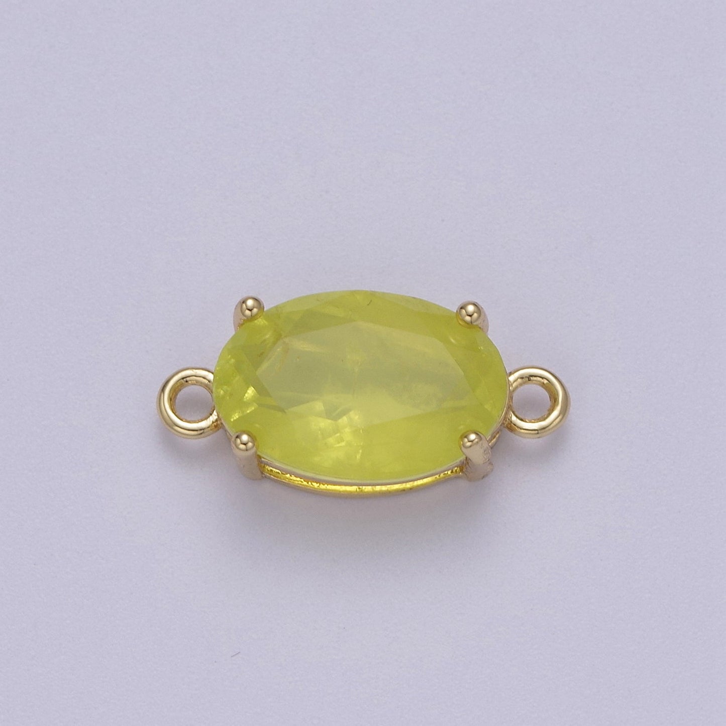 Oval Solitaire CZ Birthstone Charm Connector Geometric Diamond Cut Dainty Cubic Zirconia Connector for Necklace Earring Supply F-661-F-673
