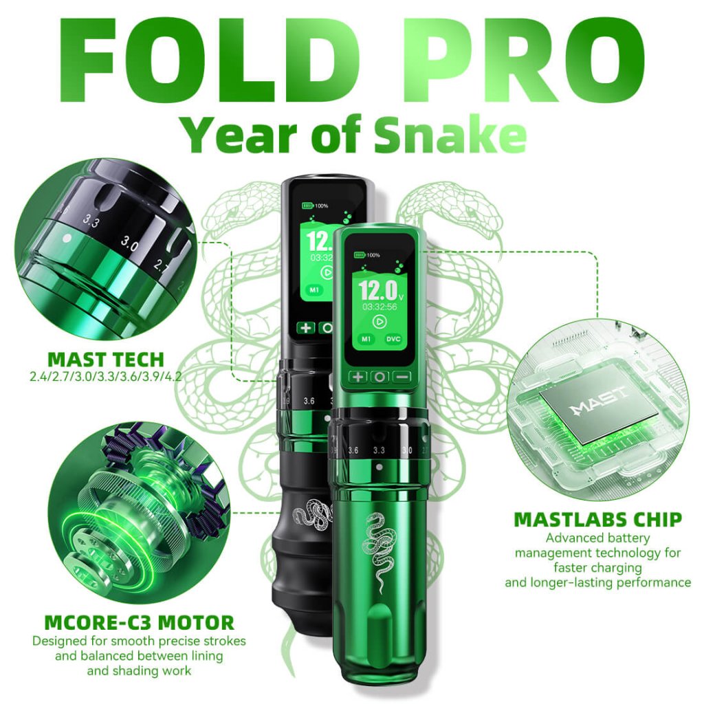 タトゥーキット｜Dragonhawk Fold Pro 蛇年エディション タトゥーマシンペン ワイヤレス プロフェッショナルバンドル