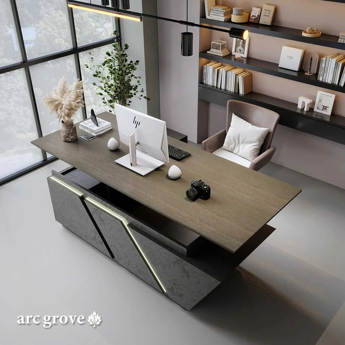 Maverick · Standing L-Shaped Executive Desk, Adjustable Height