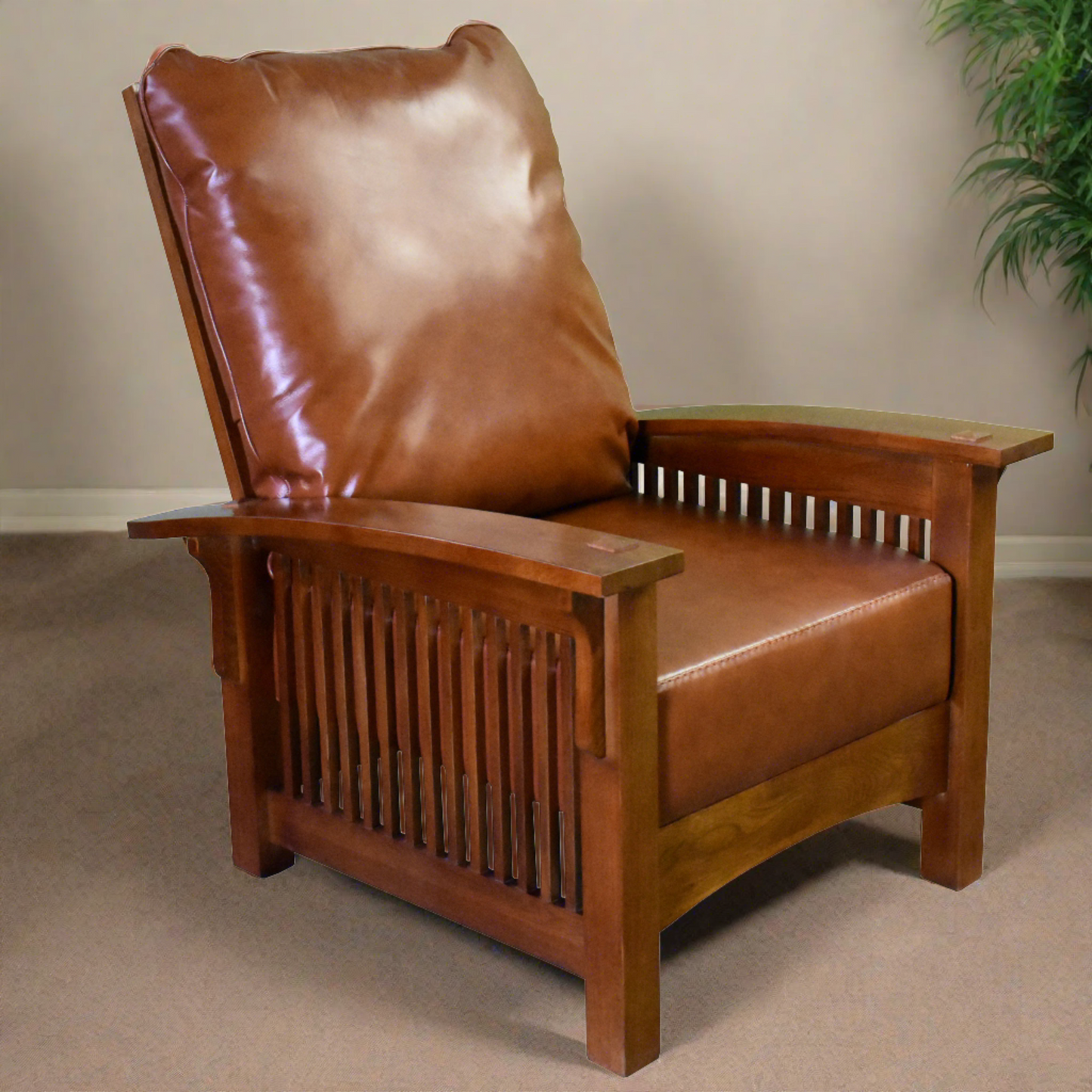 Craftsman-Mission Leather-Oak Morris Arm Chair-Russet Brown-RB-2