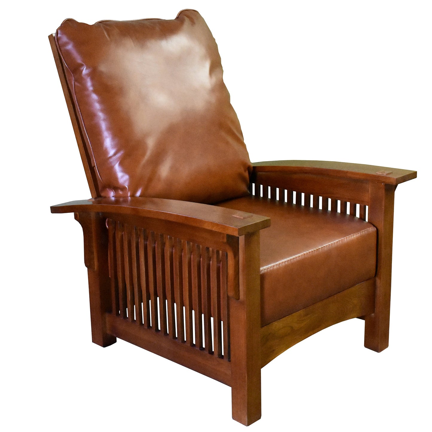 Craftsman-Mission Morris Arm Chair & Ottoman Set-Russet Brown Leather