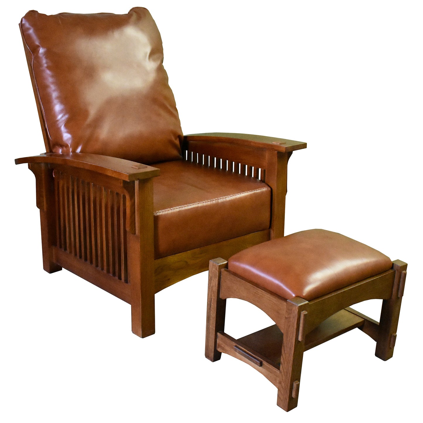 Craftsman-Mission Morris Arm Chair & Ottoman Set-Russet Brown Leather