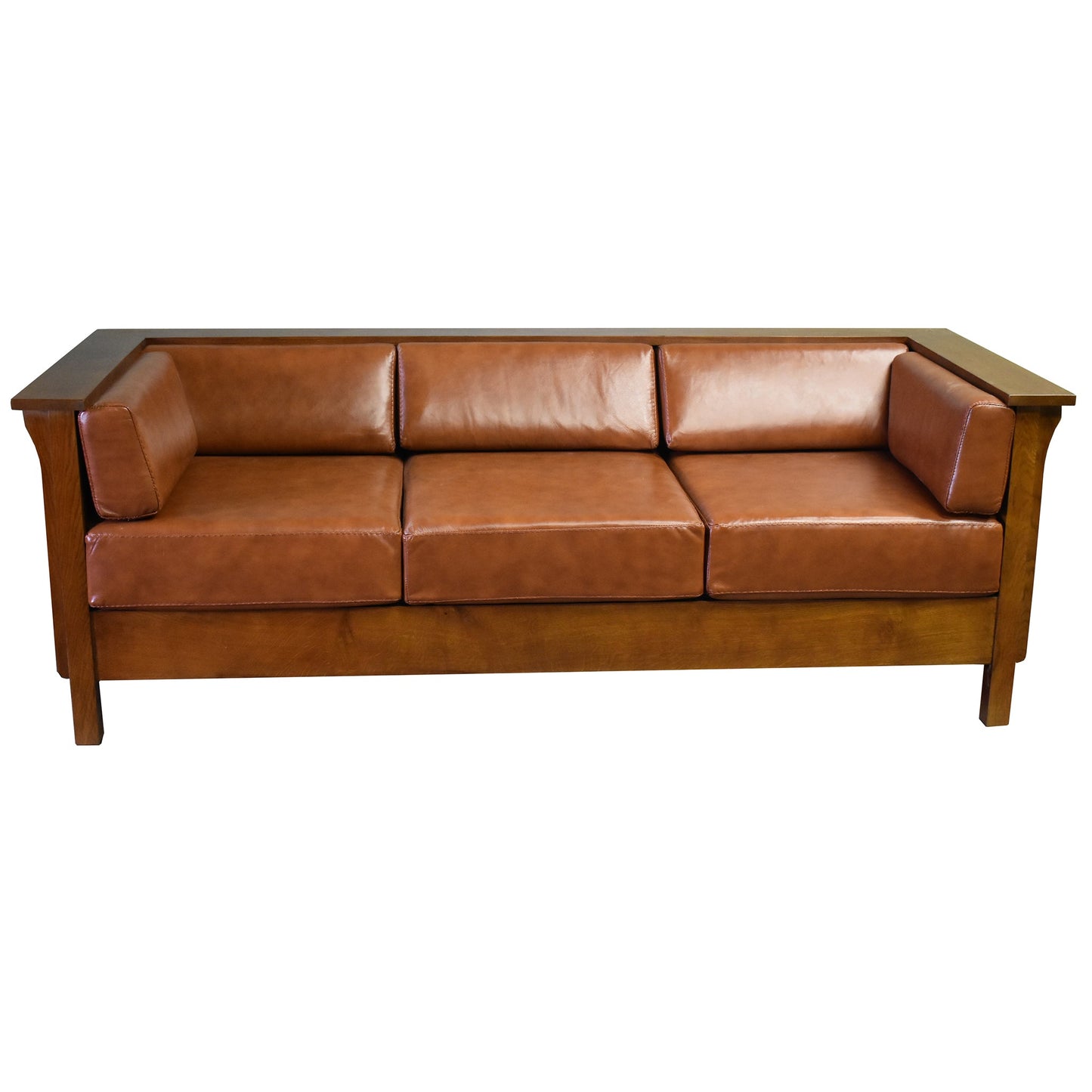 Arts and Crafts / Craftsman Cubic Panel Side Sofa - Russet Brown Leather (RB2)