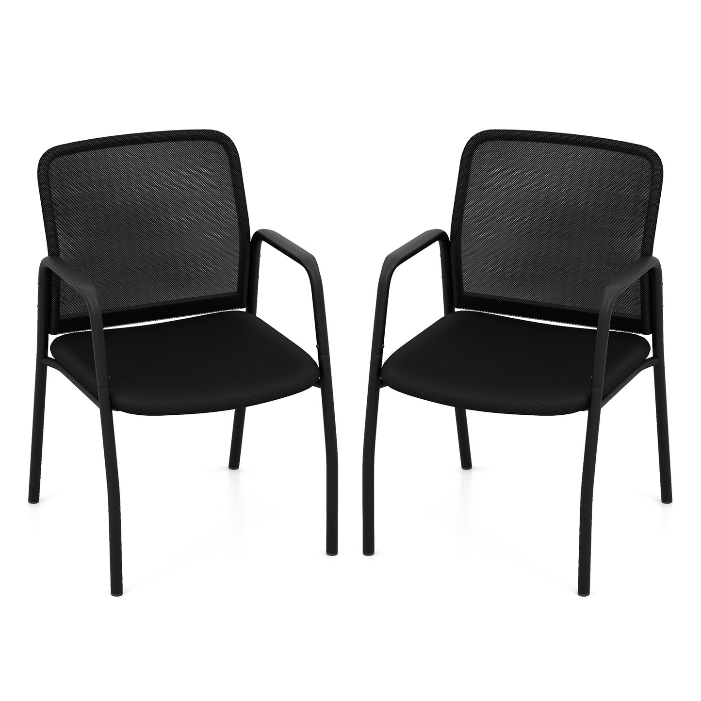 Waiting Room Chair Set of 2 Office Guest Chairs with Ergonomic Mesh Backrest-Black