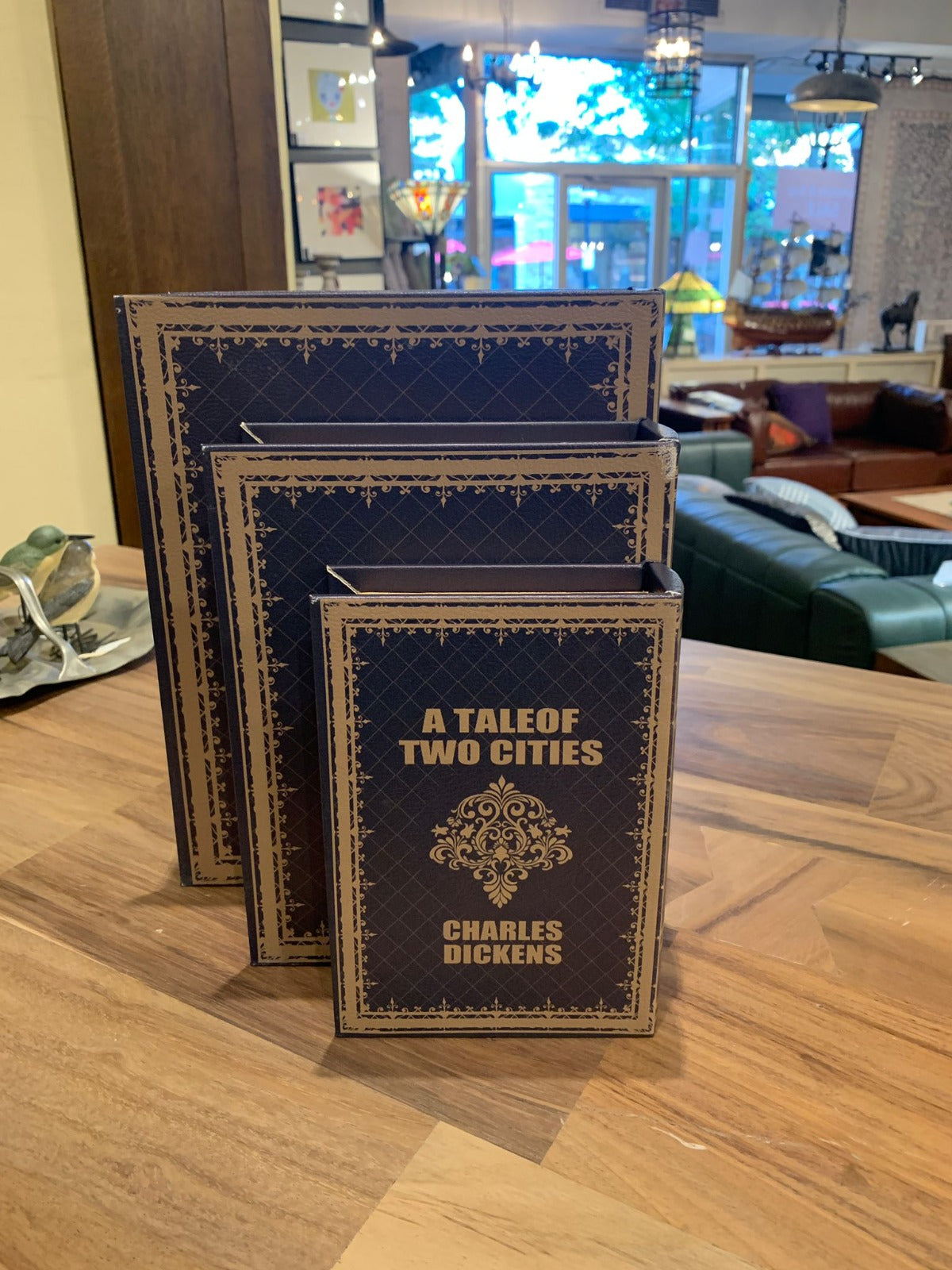 Decorative Book Box Set of 3 – “A Tale of Two Cities” Charles Dickens Hidden Storage, Faux Leather Keepsake Organizer