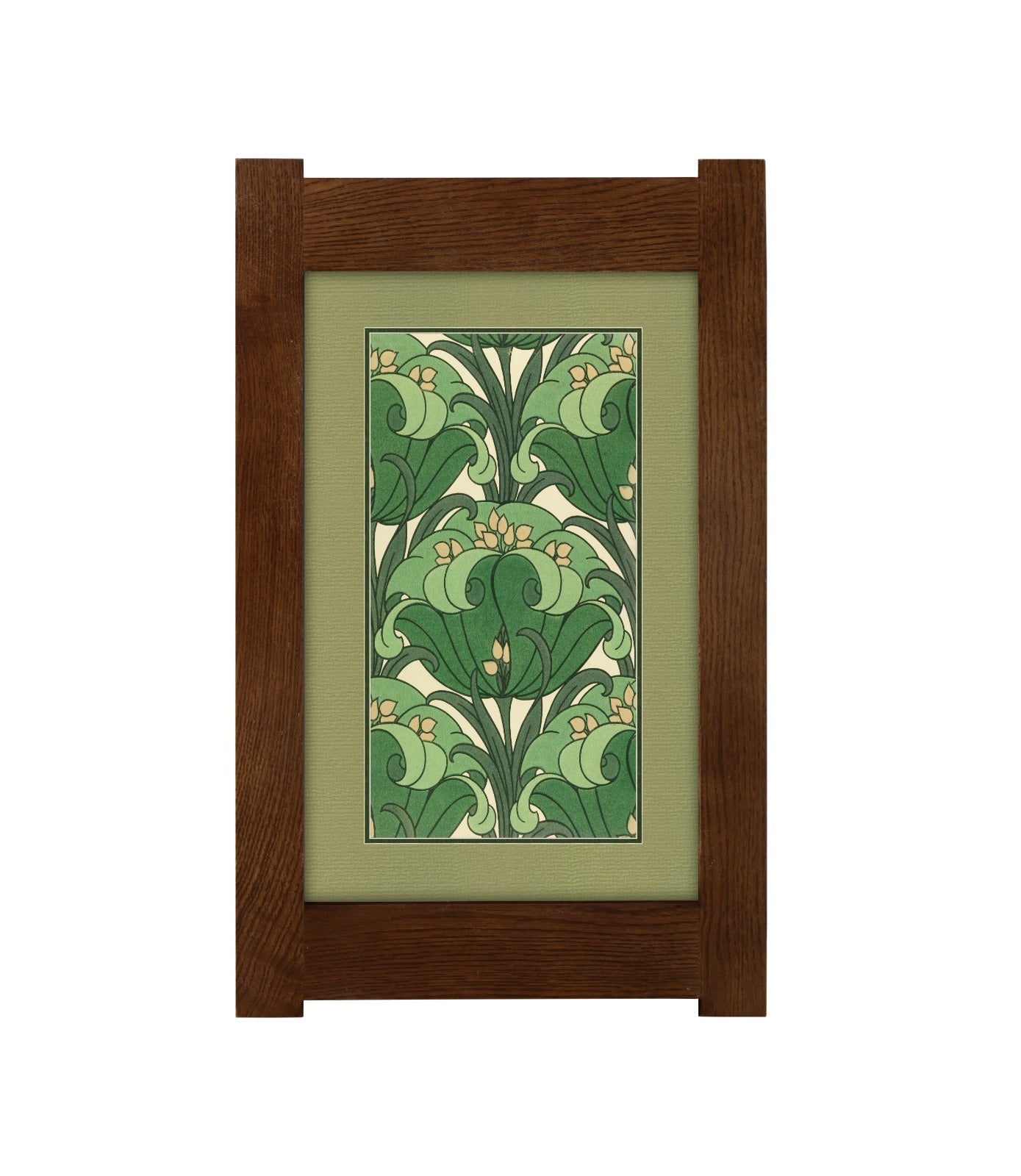 Arts & Crafts Mission Oak Framed Art with Green Floral Harmony
