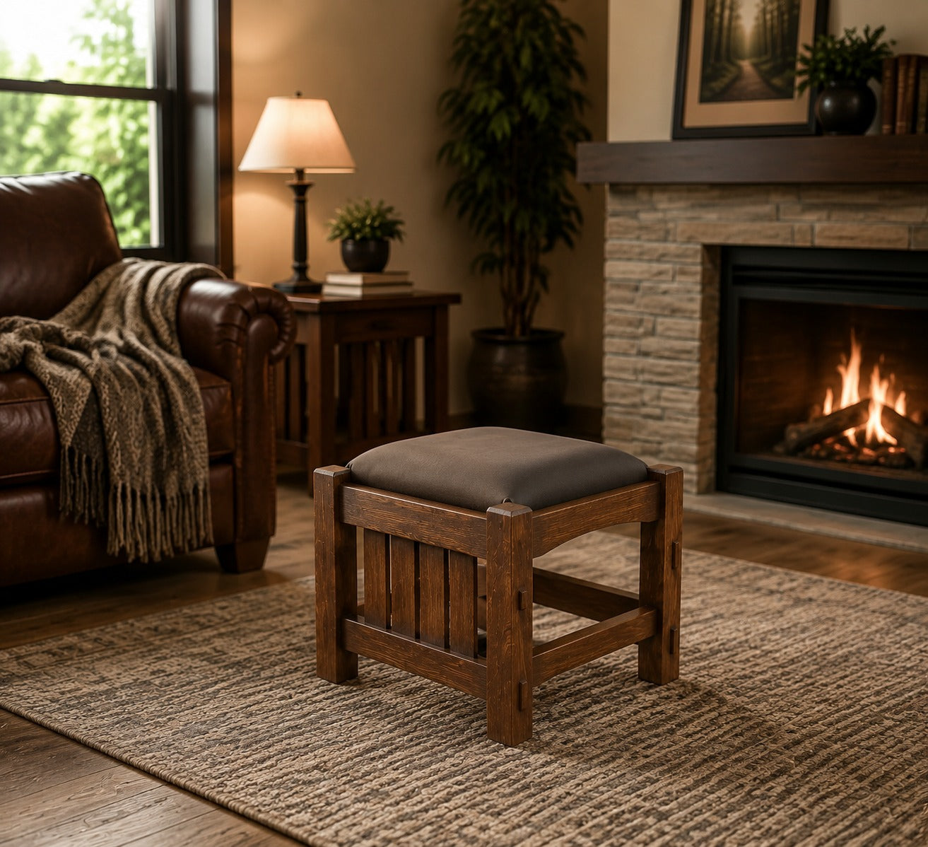 Mission Oak Footstool - Wide Spindles (2 Colors Available)