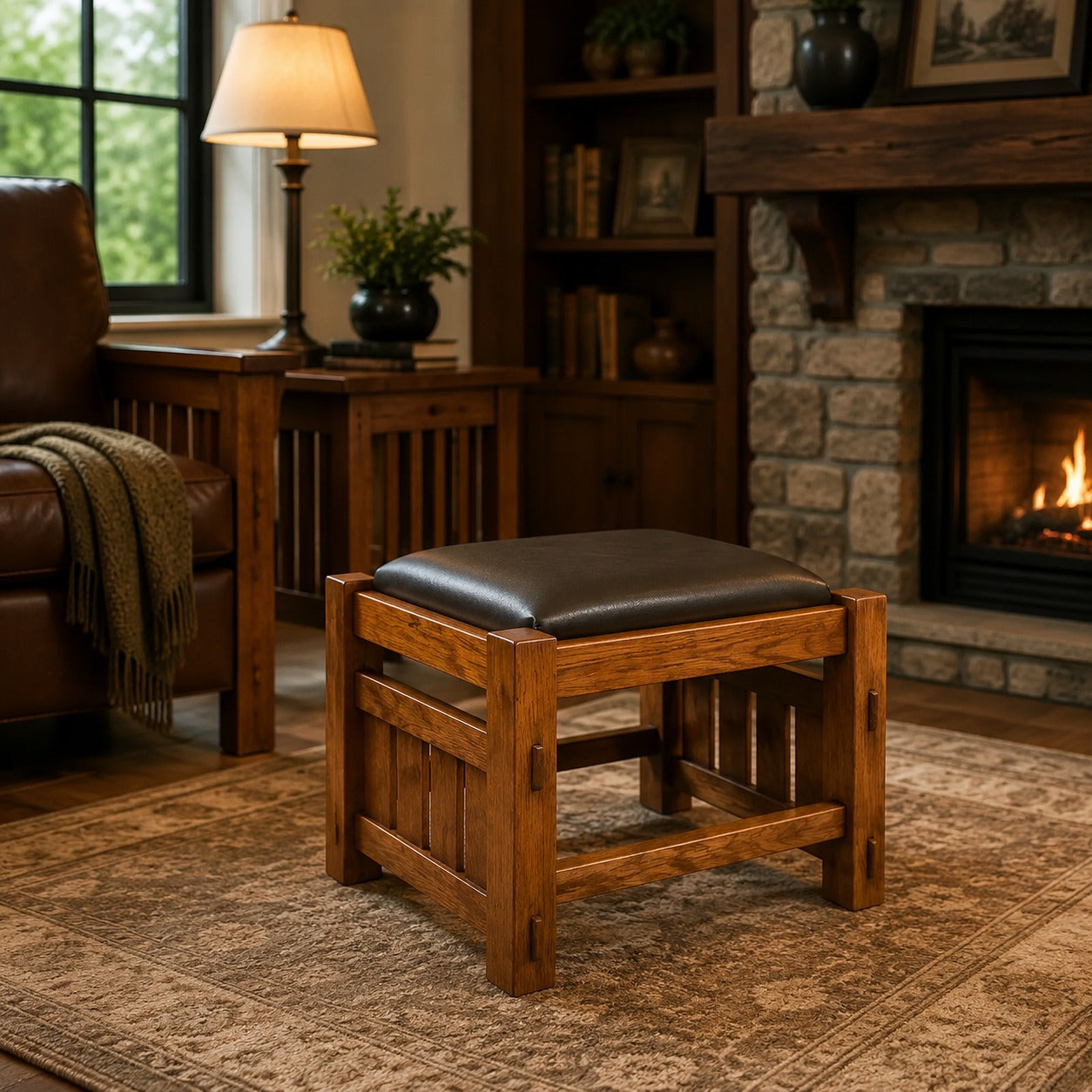 Mission Oak Footstool - Wide Spindles (2 Colors Available)