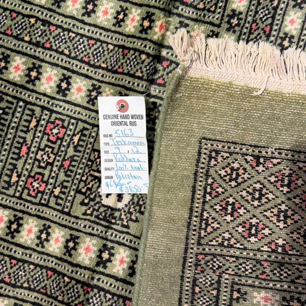 Hand-Knotted Pakistani Bokhara Rug – 100% Wool, size 9' x 12'