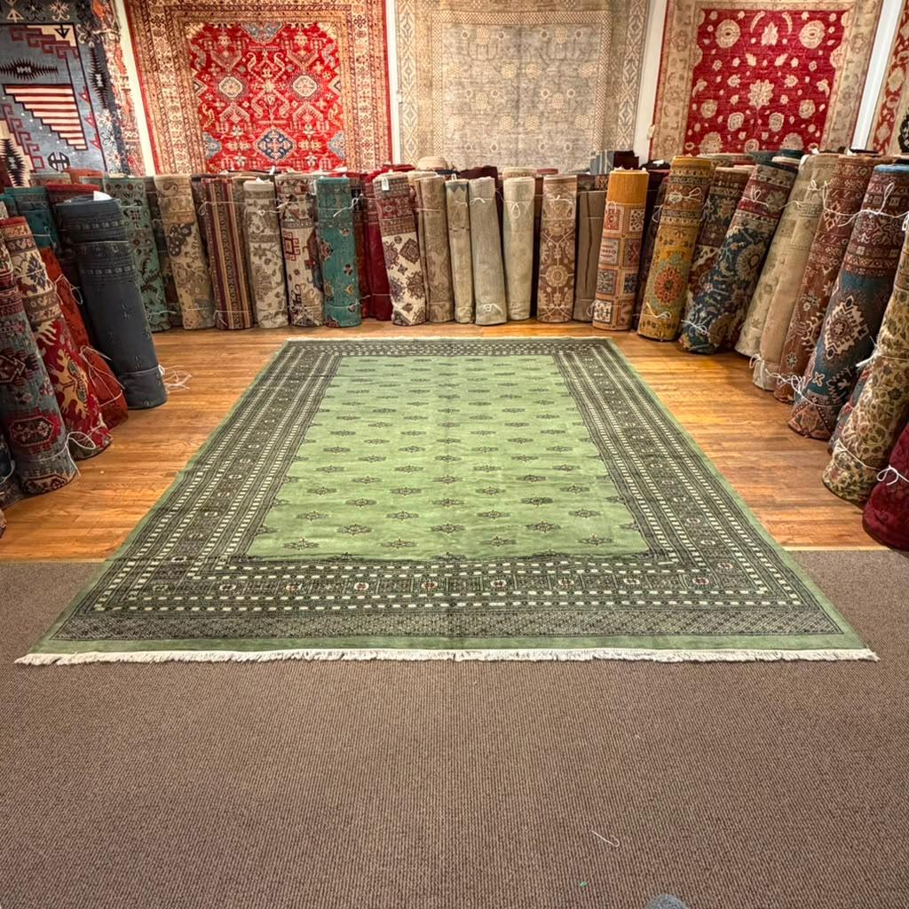 Hand-Knotted Pakistani Bokhara Rug – 100% Wool, size 9' x 12'