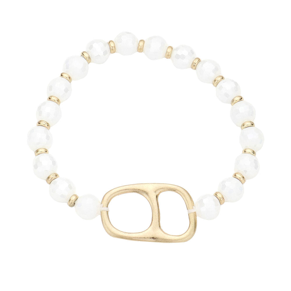 Abstract Metal Accented Faceted Beaded Stretch Bracelet