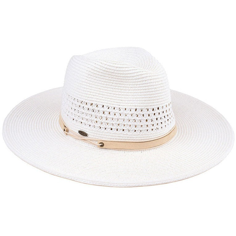 C.C Women's Faux Leather String Paper Straw Panama Hat Sun