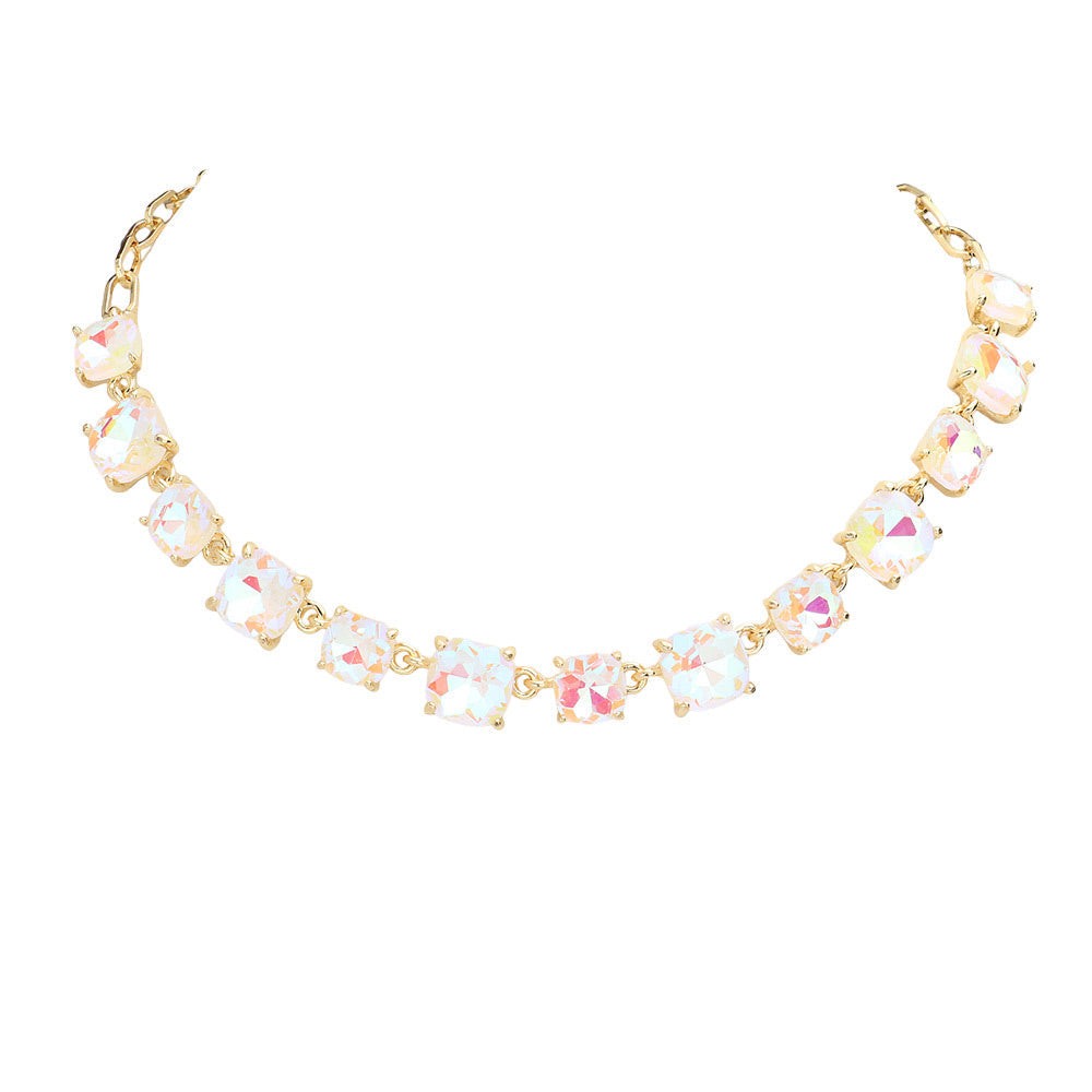 Women's Cushion Square Stone Link Evening Necklace