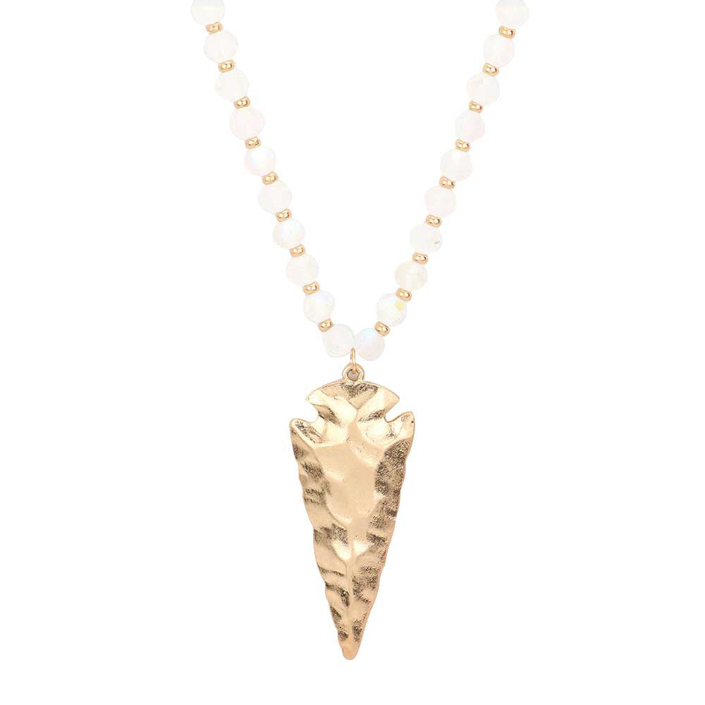Hammered Metal Arrow Pendant Faceted Beads Long Necklace
