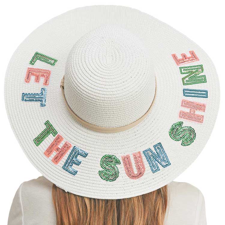 Let The Sun Shine Sequin Message Straw Panama Sun Hat