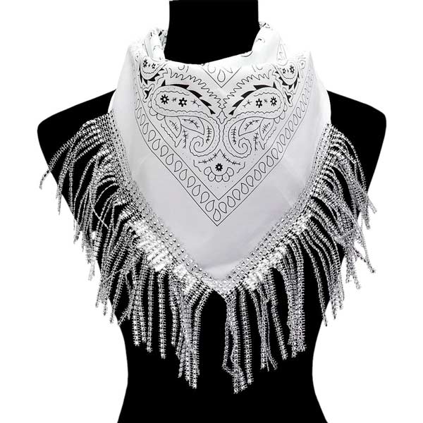 Women's Rhinestone Like Fringe Cowgirl Bandana Scarf