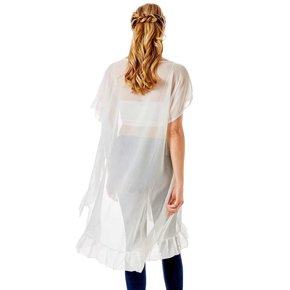 Solid Color Half Ruffled Cover Up Poncho