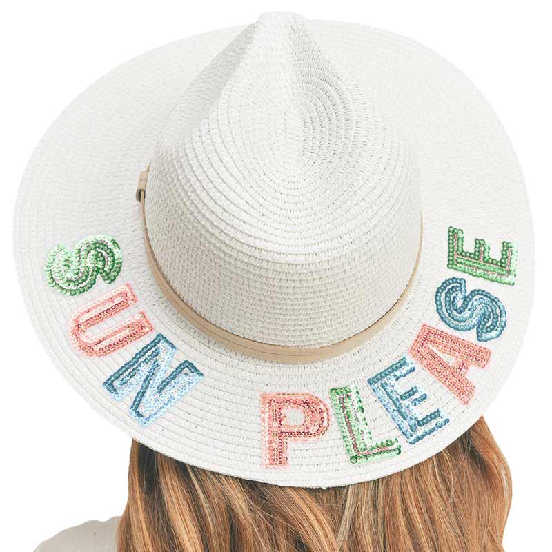 Sun Please Sequin Message Straw Panama Sun Hat