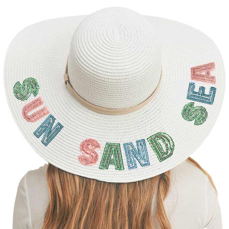Sun Sand Sea Sequin Message Straw Panama Sun Hat