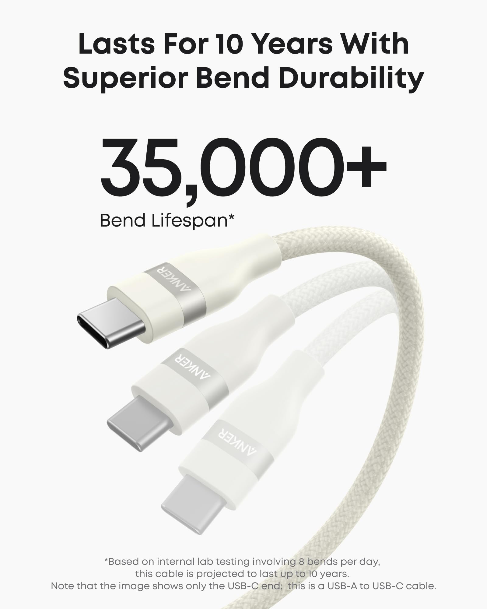 Câble Anker USB-A vers USB-C (0,9 m / 1,8 m, tressé recyclé)