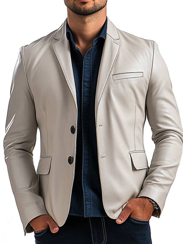 William White Leather Blazer for Men