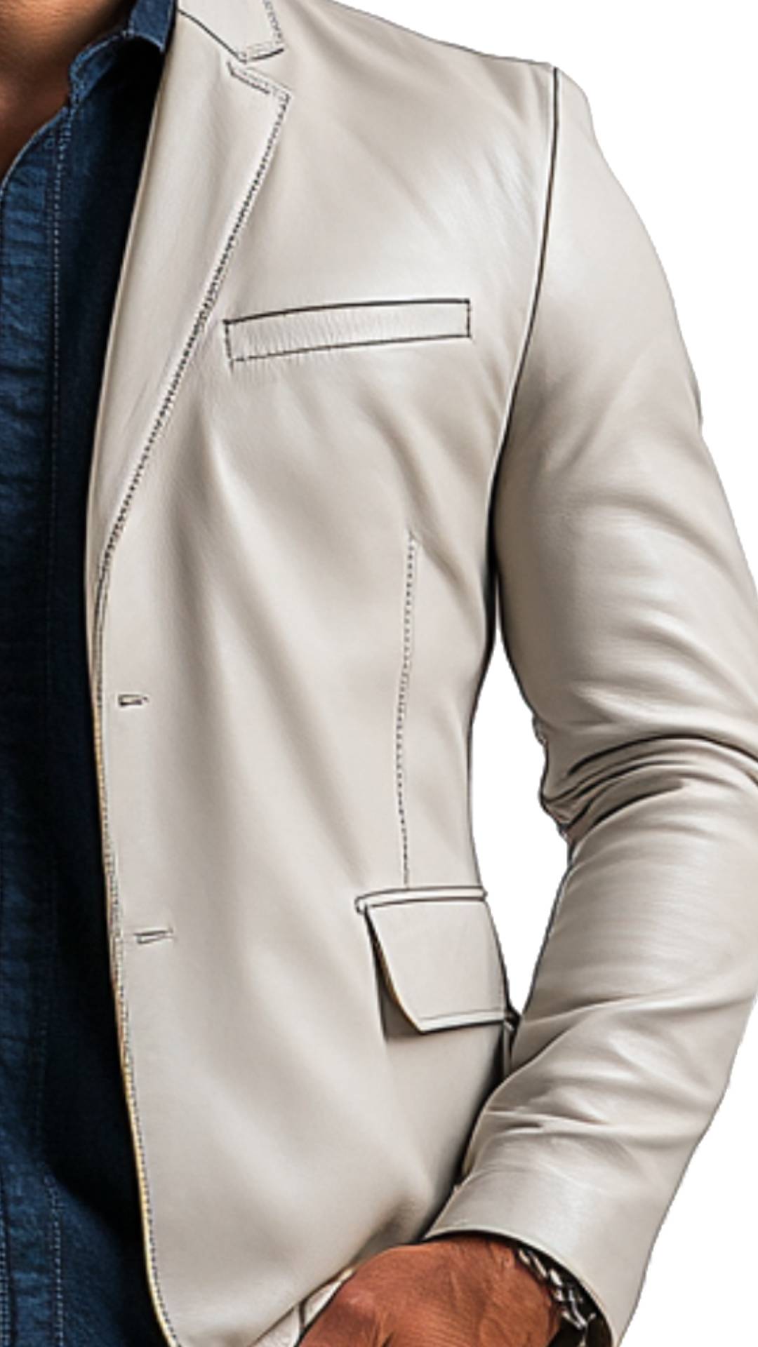William White Leather Blazer for Men
