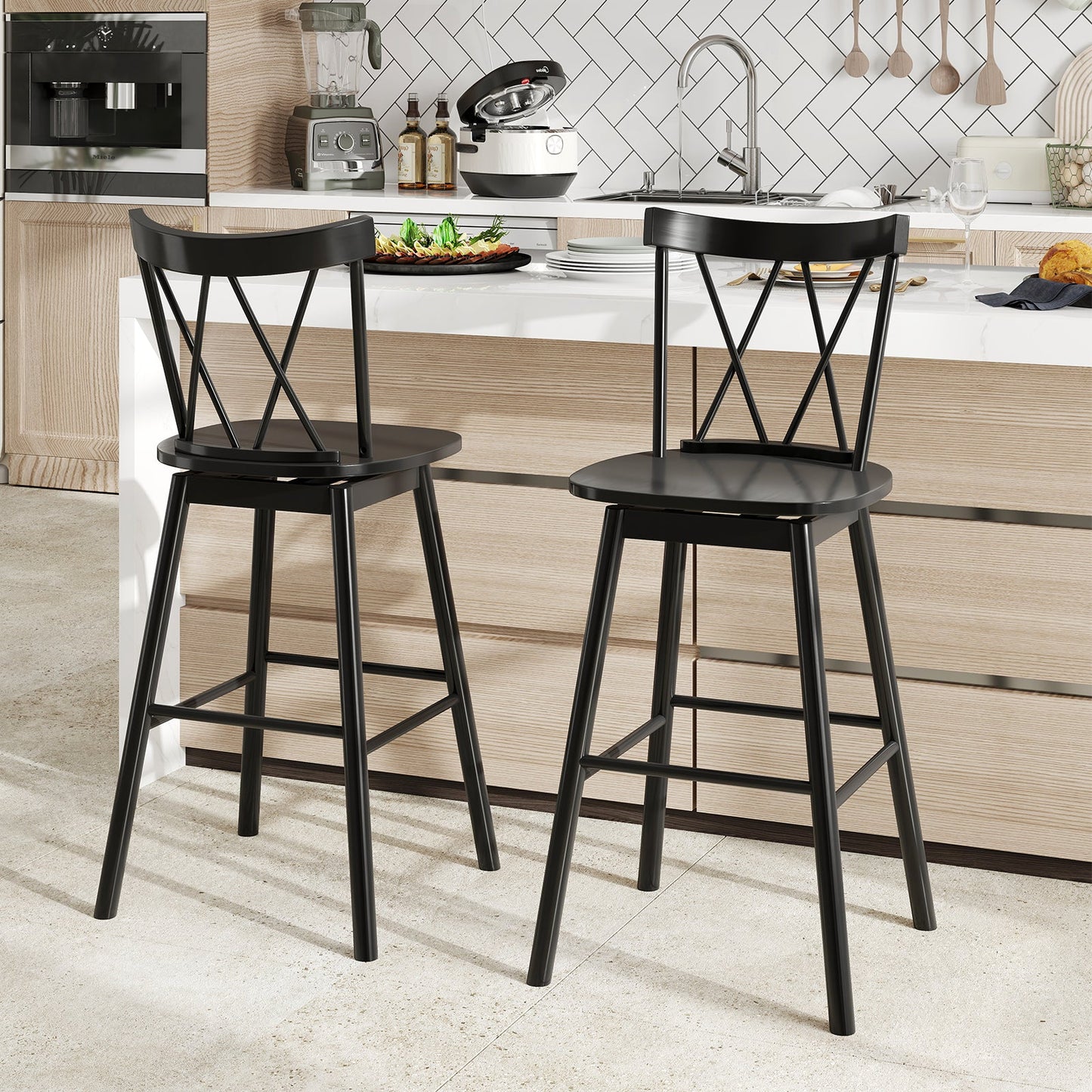 Set of 2 Windsor Bar Stool with Ergonomic Backrest and Footrests