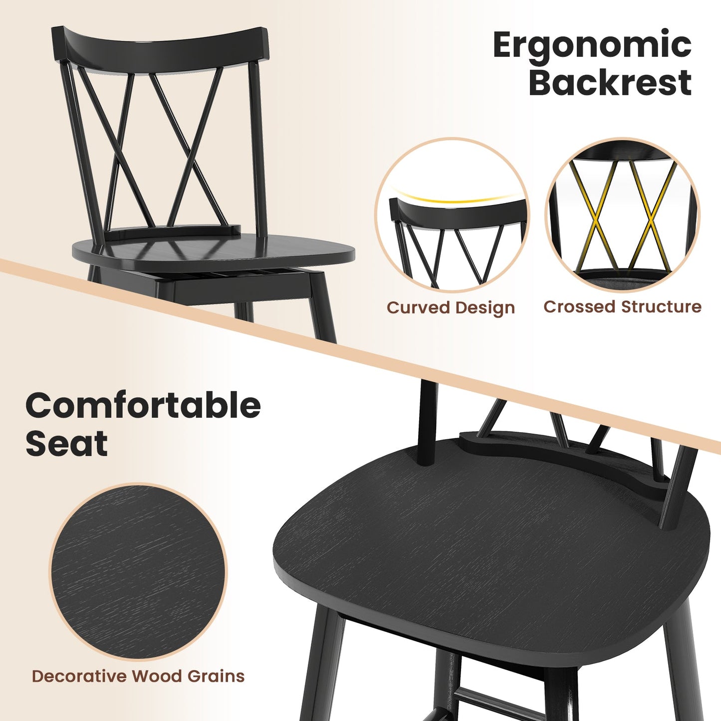 Set of 2 Windsor Bar Stool with Ergonomic Backrest and Footrests