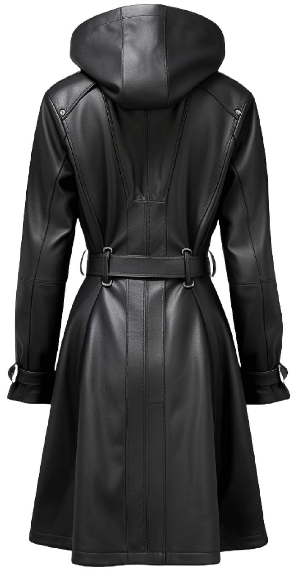 Women’s Black Hooded Leather Coat
