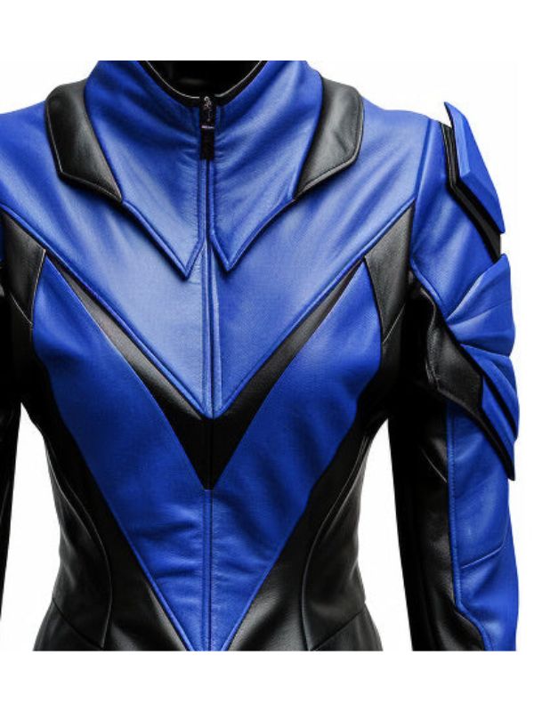 Women Leather Jacket – Blue and Black Faux Leather Jacket