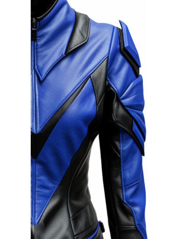 Women Leather Jacket – Blue and Black Faux Leather Jacket