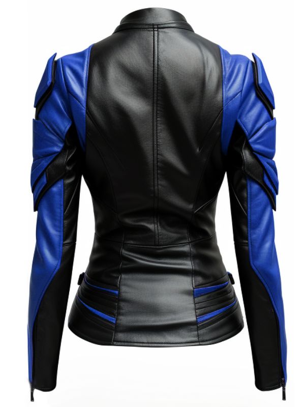 Women Leather Jacket – Blue and Black Faux Leather Jacket