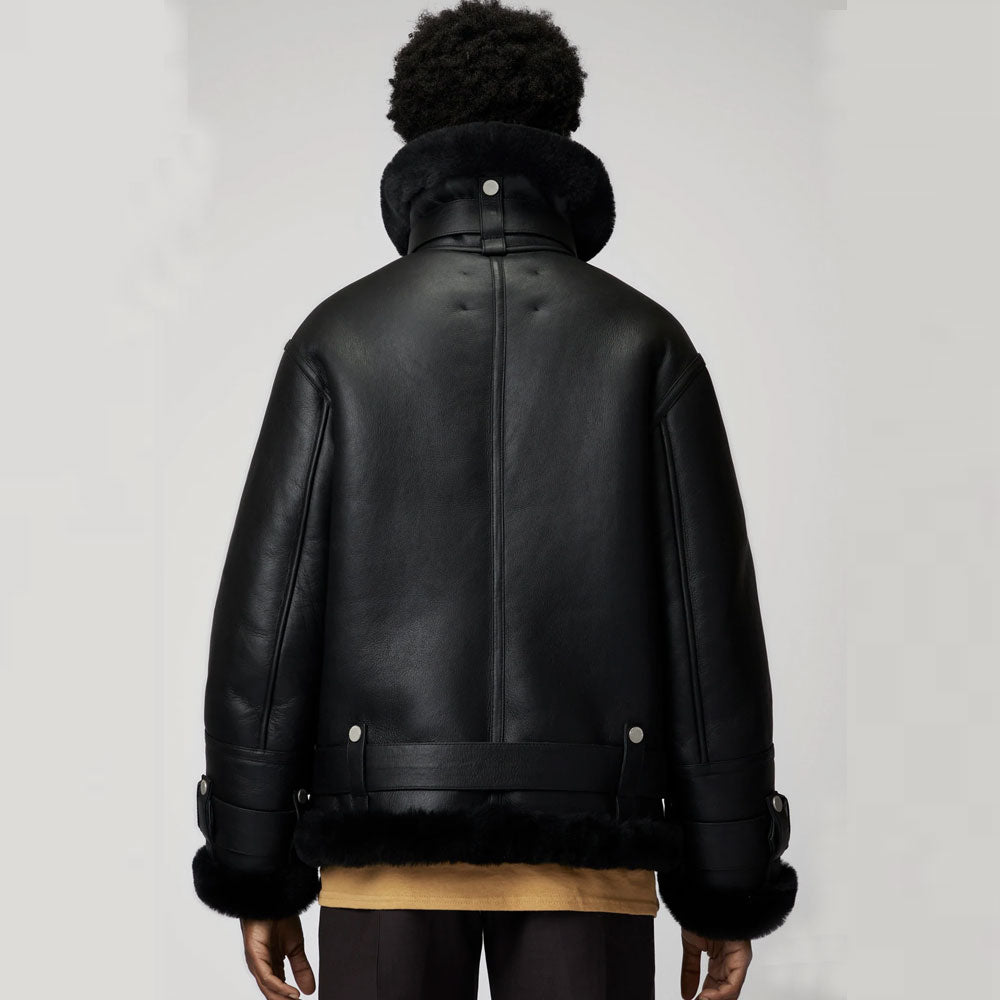 Black Women’s B3 RAF Aviator Sheepskin Shearling Leather Jacket