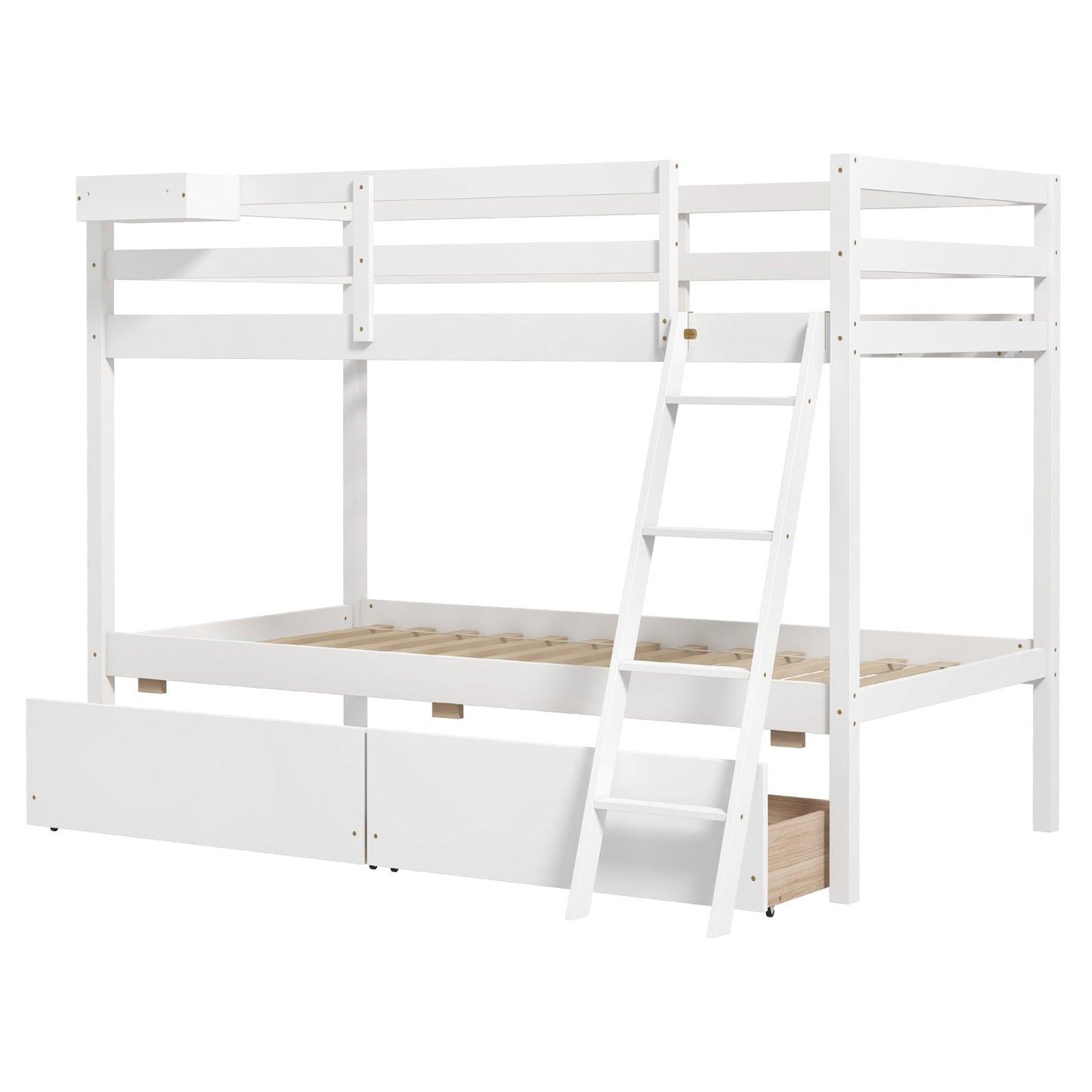Twin Over Twin Bunk Bed Wood Bed Frame with 2 Storage Drawers and Ladder