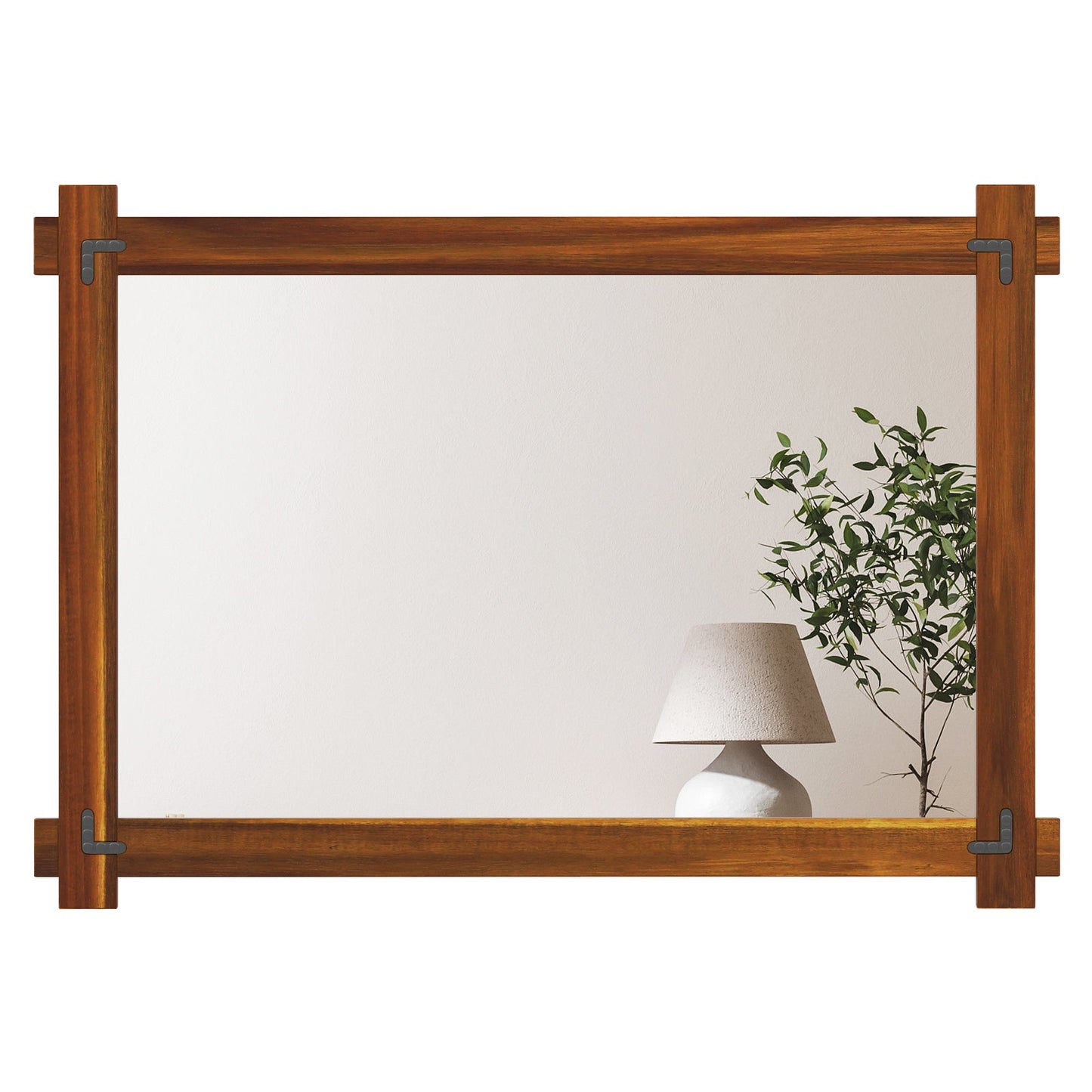 Wood Framed Mirror with Acacia Wood Frame and Vintage Rivet Design Brown