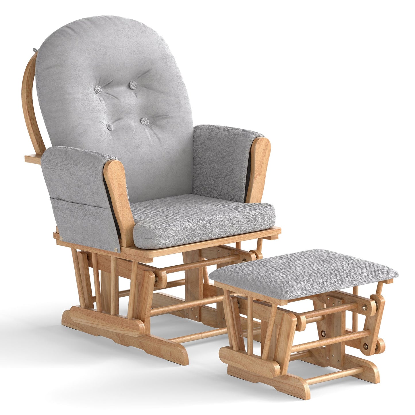 Wood Glider and Ottoman Set with Padded Armrests and Detachable Cushion