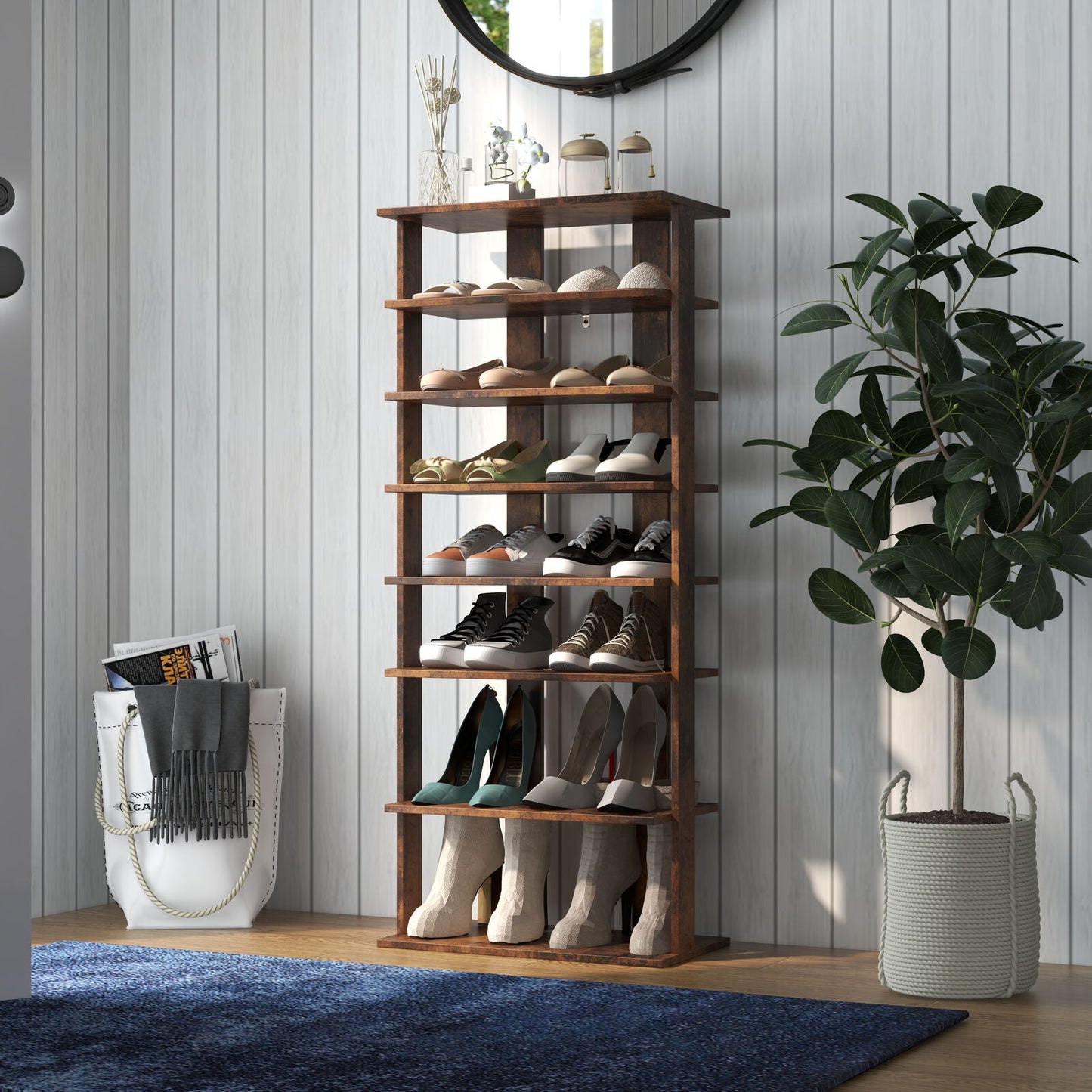 7-Tier Dual Shoe Rack Free Standing Shelves Storage Shelves Concise-Black