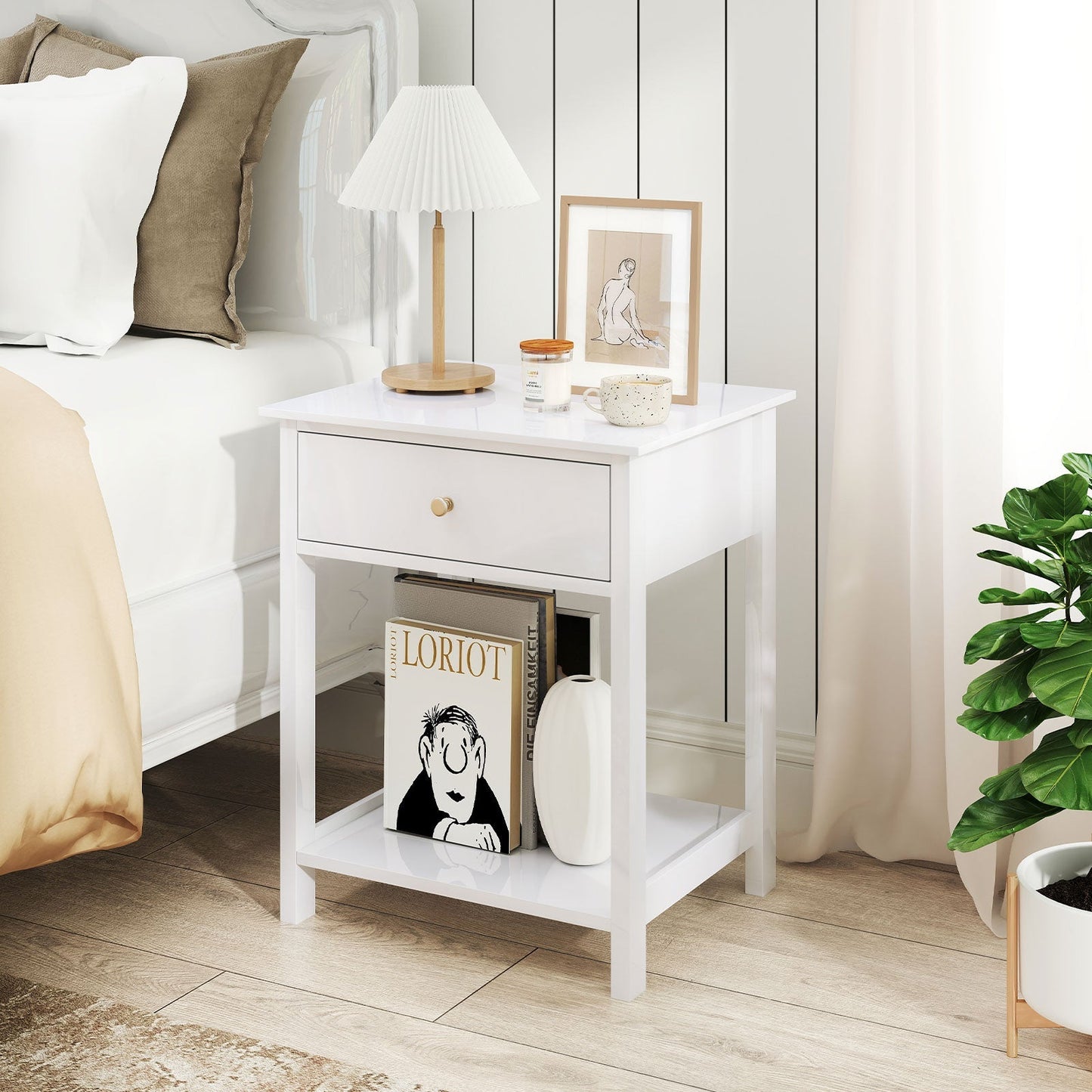 Wooden Storage Shelf with Drawer for Bedroom and Living Room