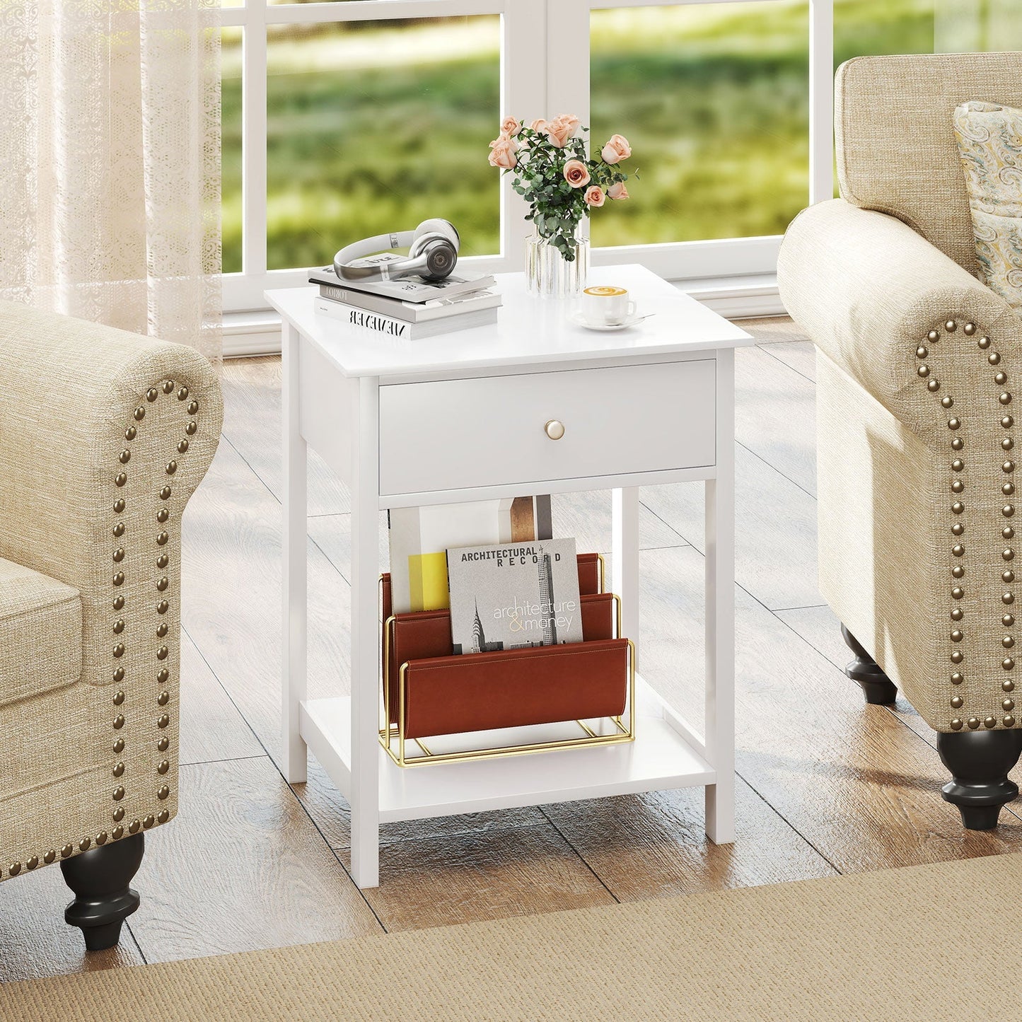 Wooden Storage Shelf with Drawer for Bedroom and Living Room