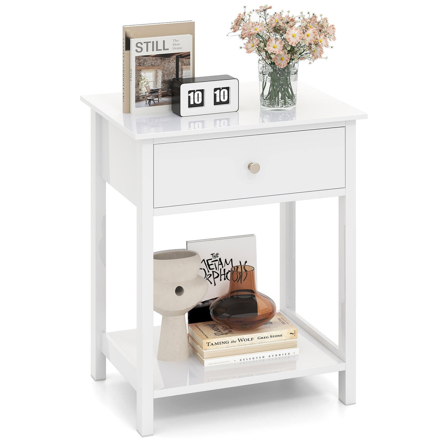 Wooden Storage Shelf with Drawer for Bedroom and Living Room
