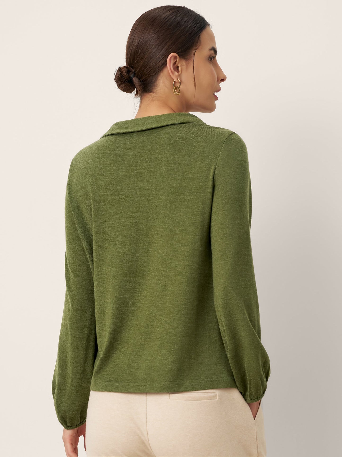 Wool Asymmetric Pleated Long-Sleeve Top ARLETTE
