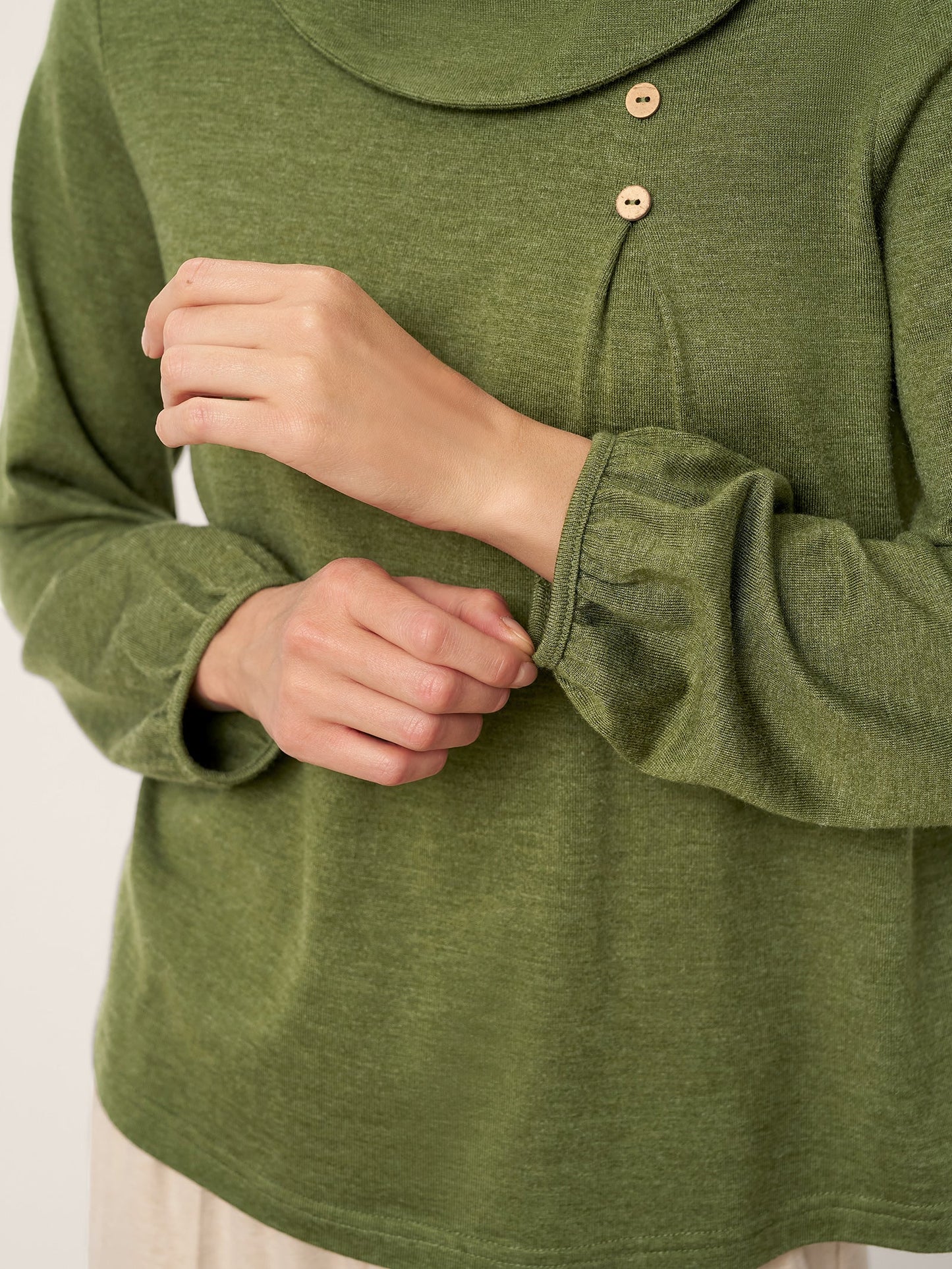 Wool Asymmetric Pleated Long-Sleeve Top ARLETTE
