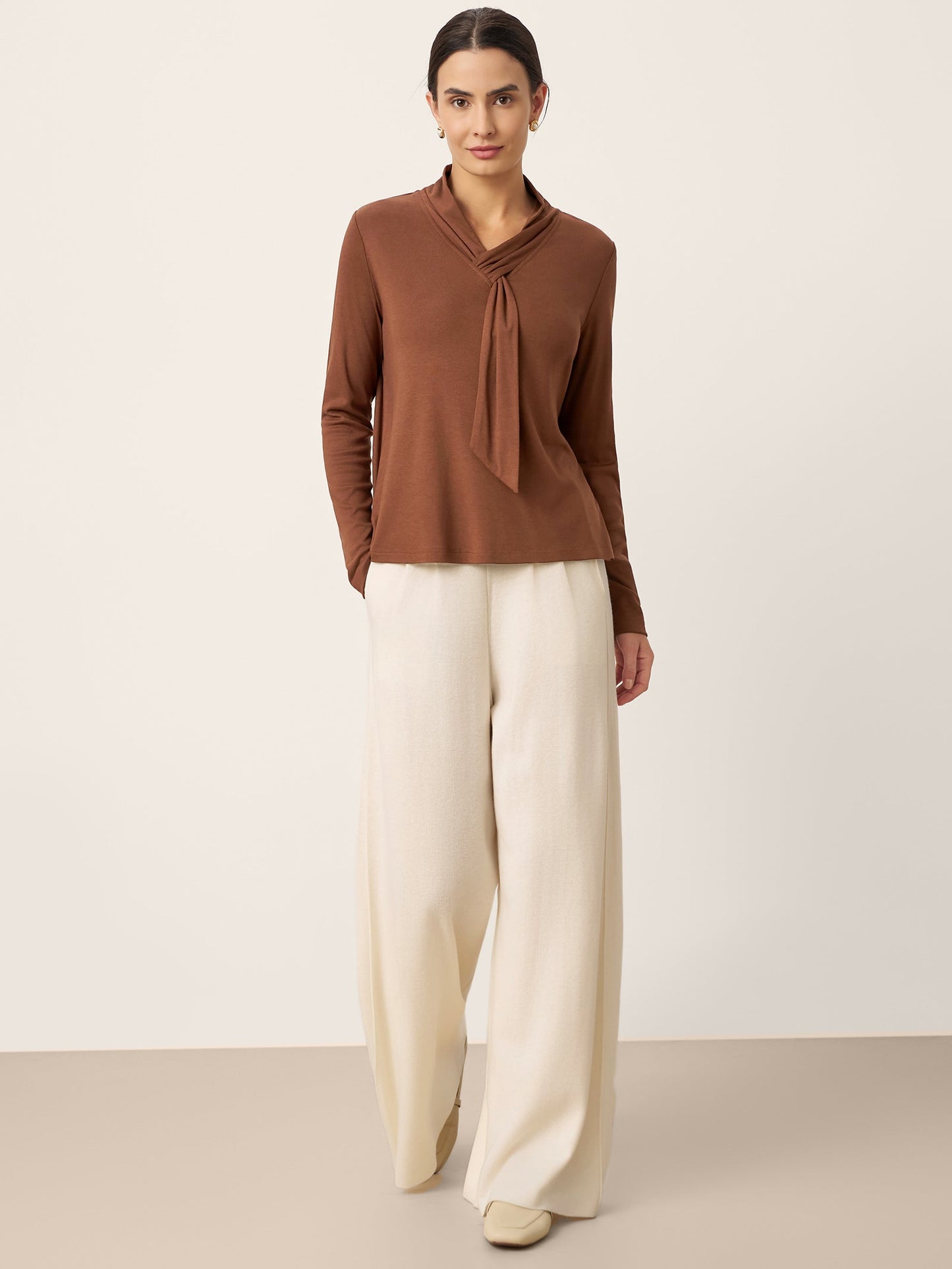 Wool Scarf Collar Long-Sleeve Top ALESSIA