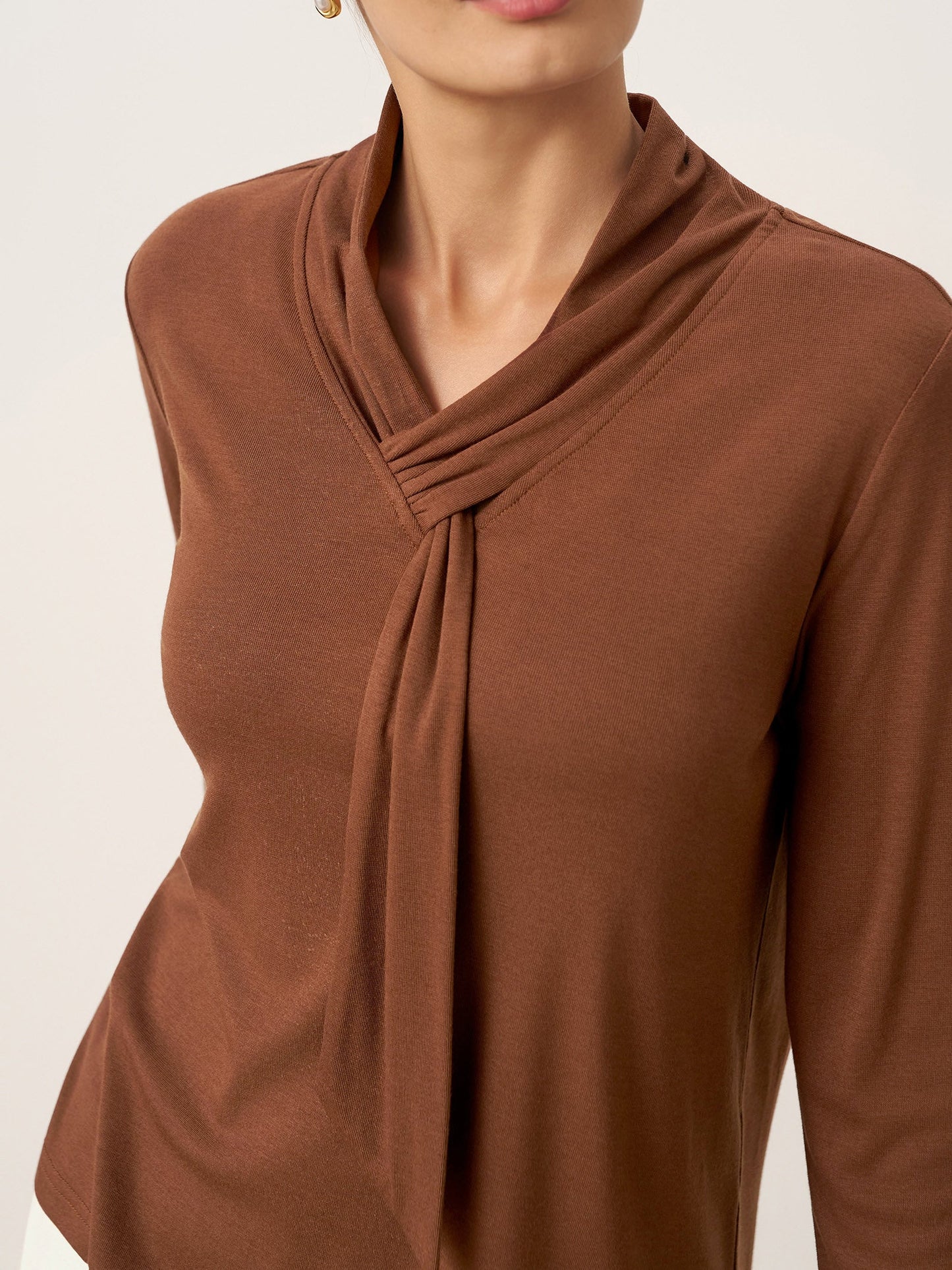 Wool Scarf Collar Long-Sleeve Top ALESSIA