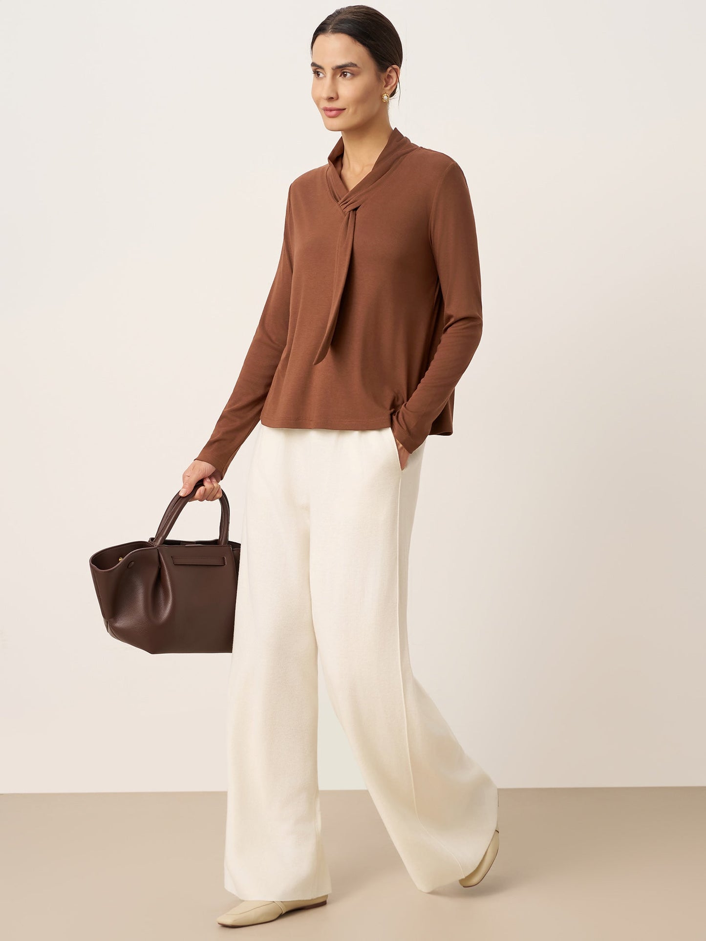 Wool Scarf Collar Long-Sleeve Top ALESSIA