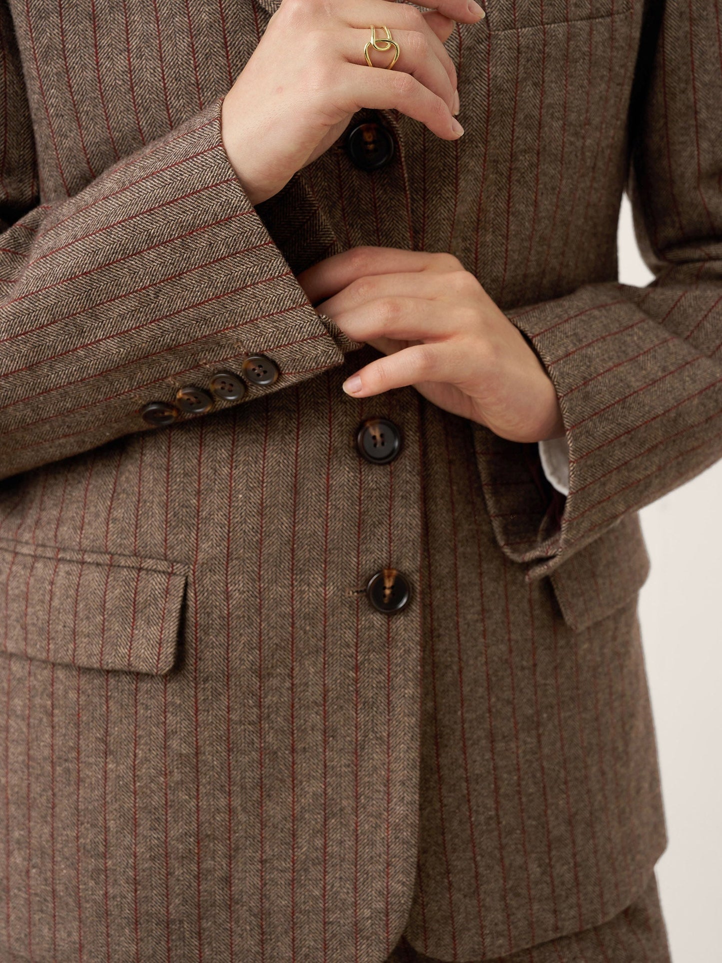 Wool Striped Notched Lapel Suit Blazer DAPHNE