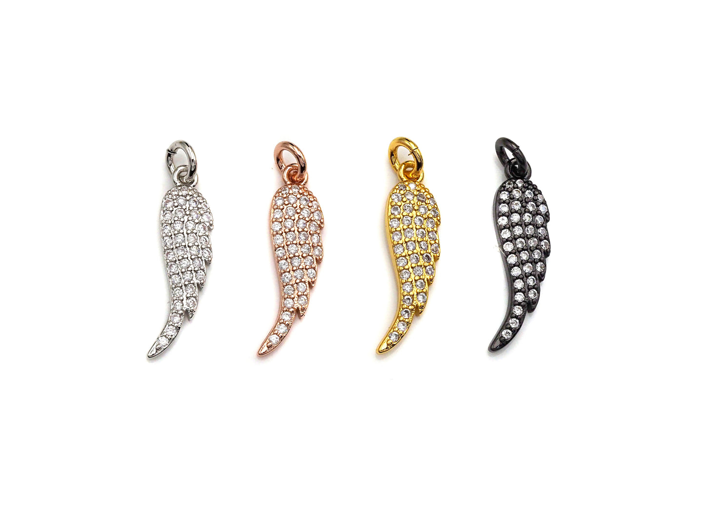Rhidium CZ Micro Pave Angel Wing Pendant/Charm, Antique Silver Color Wing, Cubic Zirconia Pendant Charm, 6x23mm,sku#X116